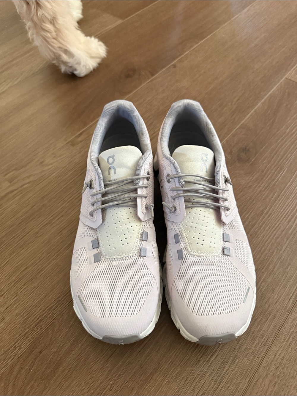 On Running Cloud Running Lace-Up Sneakers in Pale Pink and White - Picture 2 of 5